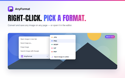 AnyFormat - Save Image as JPG, PNG, WebP, GIF, PDF screenshot