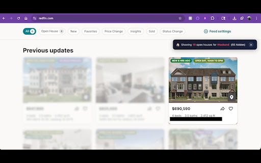 Redfin Open House Filter screenshot