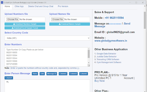 Free Bulk Message Sender Global Gym Software screenshot