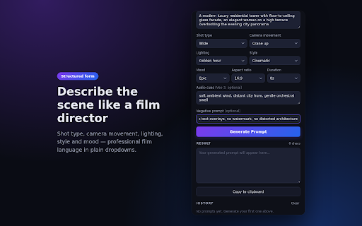 Veo Prompt Generator - AI Video Prompt Builder screenshot