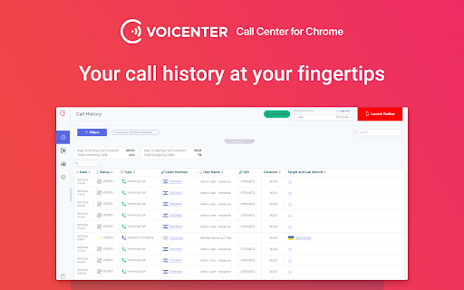Voicenter Contact Center Chrome application screenshot