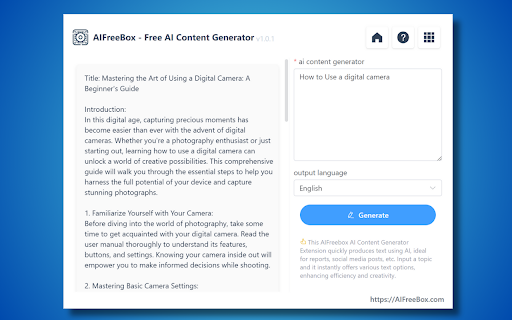 Free AI Content Generator Tool: AIFreeBox screenshot