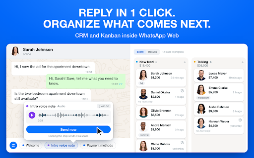 Hotzapp: Responda em 1 clique. CRM e Kanban no WhatsApp Web screenshot
