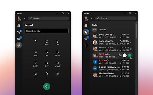 Webex Calling for Chrome screenshot