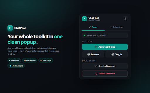 ChatPilot – ChatGPT Bulk Delete, Archive & Timestamps screenshot