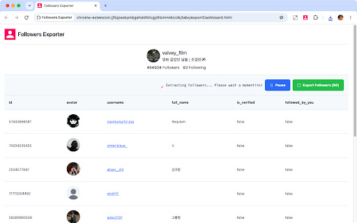 Followers Exporter screenshot