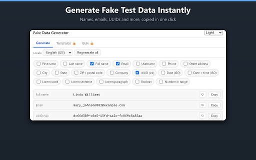Fake Data Generator: Test Names, Emails & UUIDs screenshot