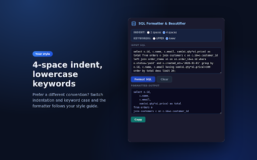 SQL Formatter & Beautifier screenshot