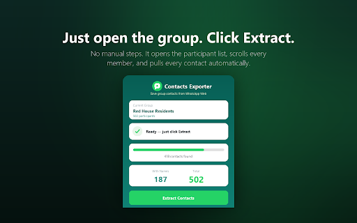 WhatsApp Group Contacts Exporter — Members to Excel/CSV screenshot