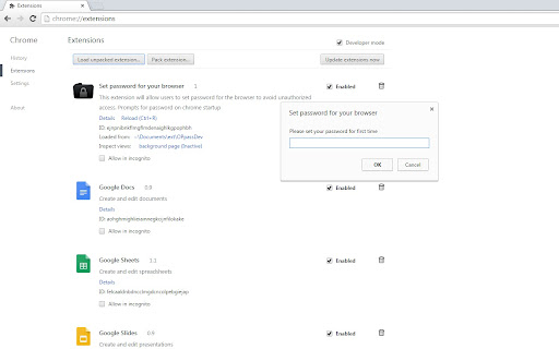 Set password for your browser ( chrome lock ) screenshot