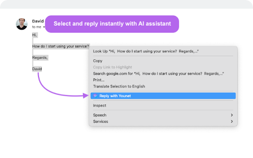 Younet: Personalized AI to write & respond screenshot