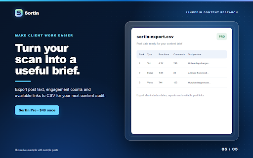 SortIn: Sort LinkedIn Posts by Likes & Comments screenshot