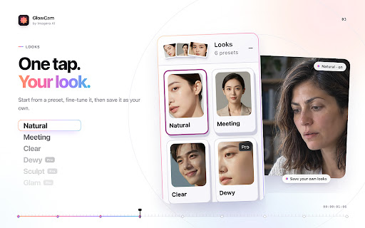 GlowCam: AI Beauty Filter for Zoom, Meet & Teams screenshot
