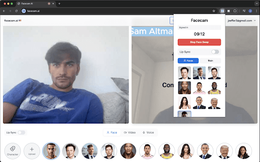 Facecam AI -- Face Swap for Omegle, Google Meet, Zoom, Discord screenshot