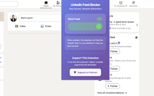 LinkedIn Feed Blocker screenshot