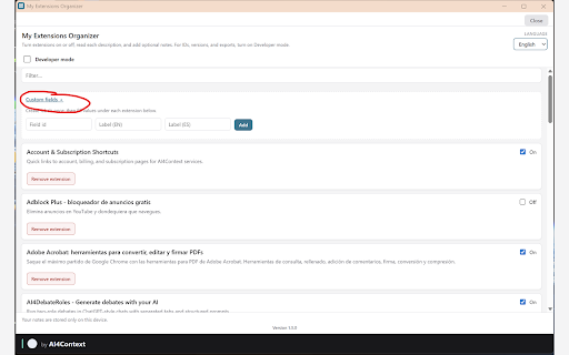 My Extensions Organizer screenshot