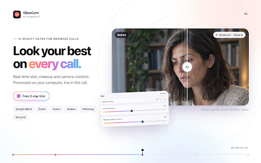 GlowCam: AI Beauty Filter for Zoom, Meet & Teams screenshot