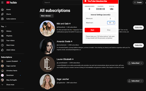 YouTube One-Click Unsubscribe screenshot