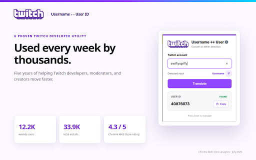 Twitch Username and User ID Translator screenshot