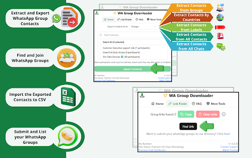 WA Contact Extractor & WhatsApp Groups Link Finder screenshot
