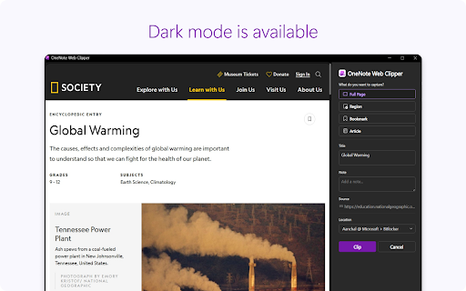 OneNote Web Clipper screenshot