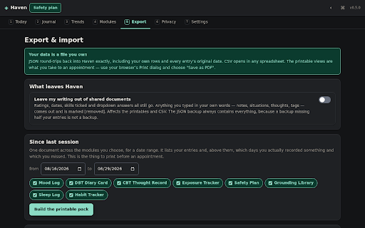 Haven — Private Wellbeing Journal screenshot
