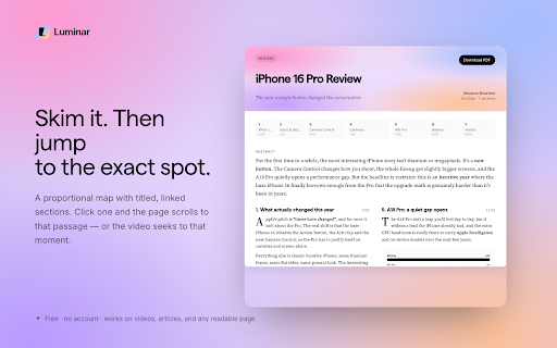 Luminar: AI Summaries for Videos & Articles screenshot