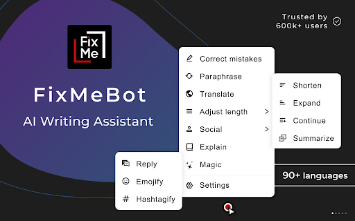 FixMeBot - AI Writing Assistant and Language Tool screenshot