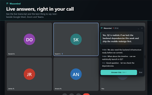 Wazomind: AI Meeting Notes & Live Answers screenshot