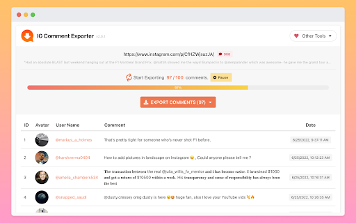 Ins Comment Exporter screenshot
