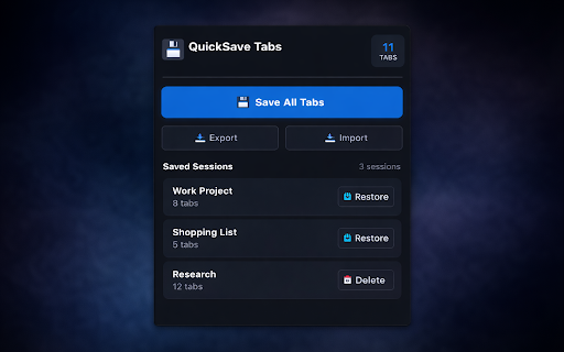 QuickSave Tabs - Save & Restore Sessions screenshot
