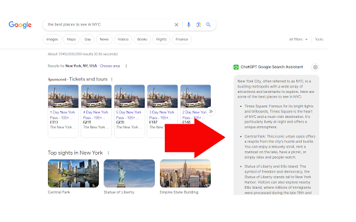 ChatGPT Google Search Assistant screenshot