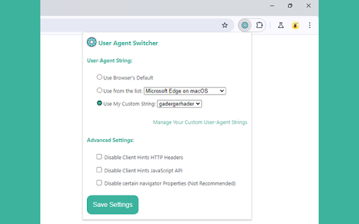 User Agent Switcher screenshot