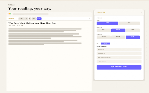 READR – Clean page, one click screenshot