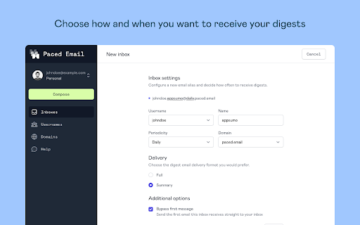Paced Email screenshot