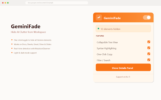 GeminiFade — Hide AI Clutter from Workspace screenshot