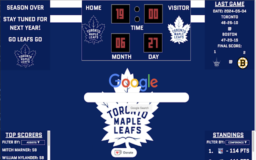 Toronto Maple Leafs Chrome Extension screenshot