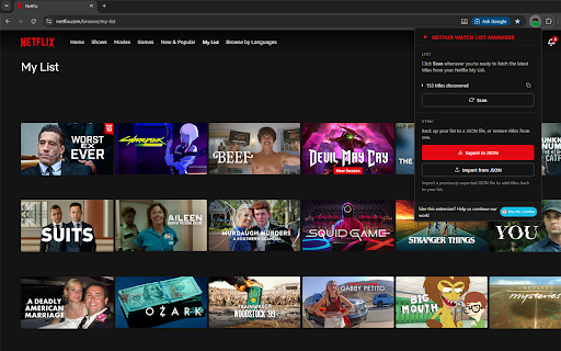 Netflix Watch List Manager screenshot
