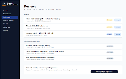 Research Decision Journal screenshot