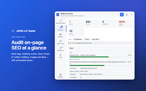 JSON-LD Tester – Structured Data & Agent Tools Inspector screenshot