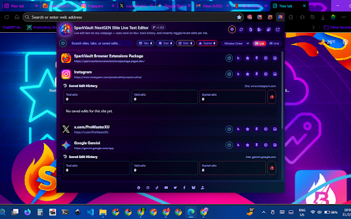 SparkVault NextGEN Elite Live Text Editor screenshot