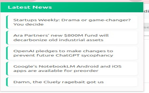 Techcrunch notifier screenshot