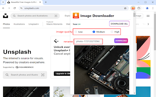 Unsplash image downloader screenshot