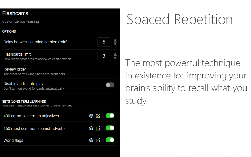 Studylib New Tab - Startpage with flashcards screenshot