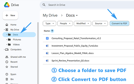 Docs to PDF (Bulk Convert for Google Drive) screenshot
