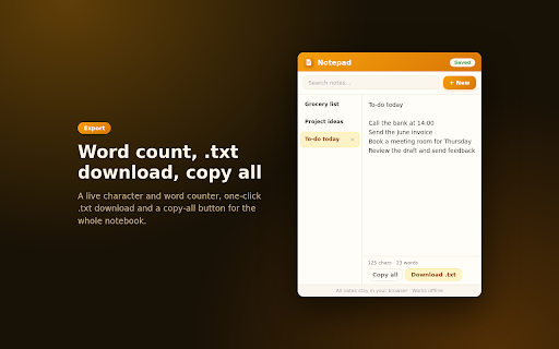 Notepad - Quick Notes in Your Browser Popup screenshot