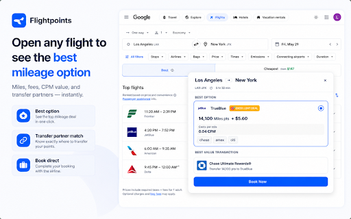 Flightpoints - Award Flight Extension for Google Flights screenshot
