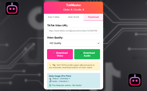 Auto Follow Scroll, Like, Save – TokMaster screenshot