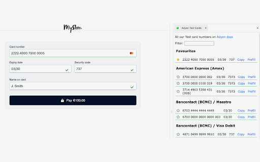 Adyen Test Cards screenshot