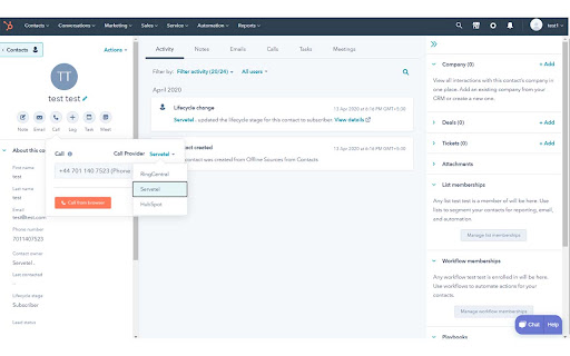 Servetel Extension For Hubspot screenshot